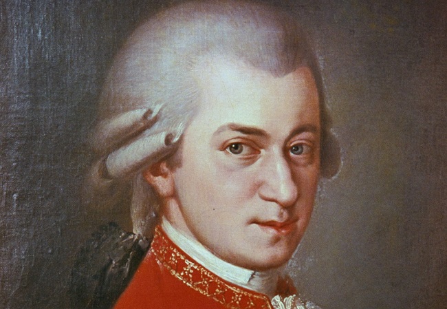 Der junge Mozart sieht den Zuschauer an