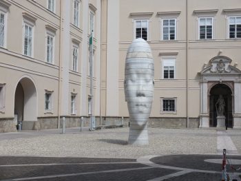 Modern Arts: a huge head of a girl made from marble, at the University of Salzburg